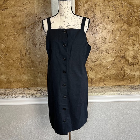 Alex Mill Linen Blend Mini Dress Womens XL Button‎ Front Sleeveless Casual Black - Picture 2 of 11